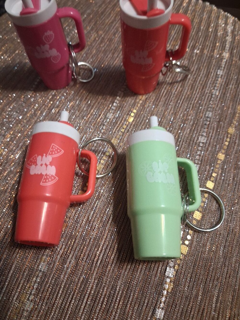 Lip gloss mug key chains or purses charms...